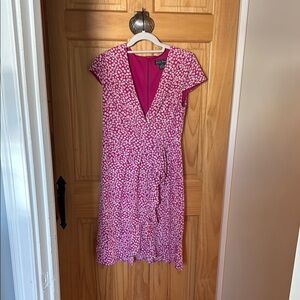 Pink Midi Sheath Dress with Flutter Sleeves and V-Neck